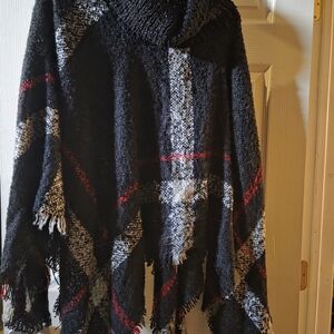 Plaid Fringe Poncho